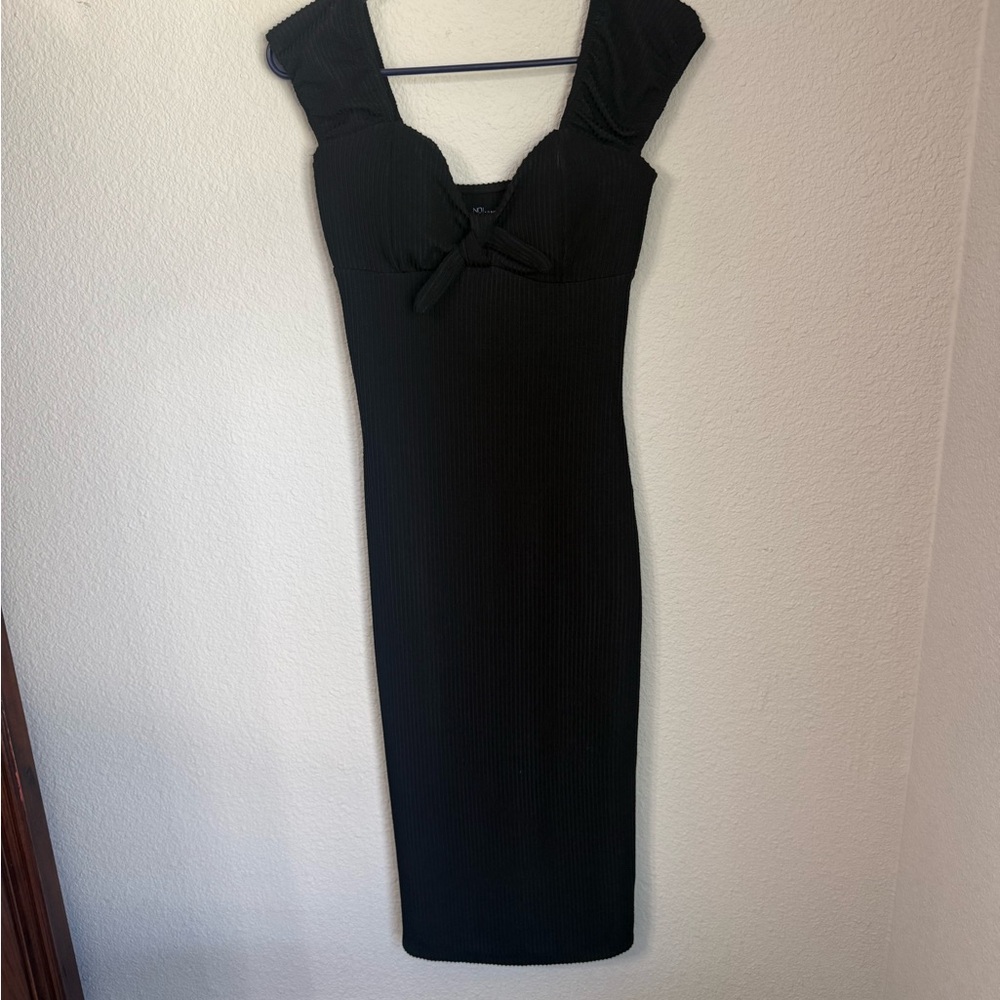 No Boundaries Black Ribbed Tie-Front Midi Dress